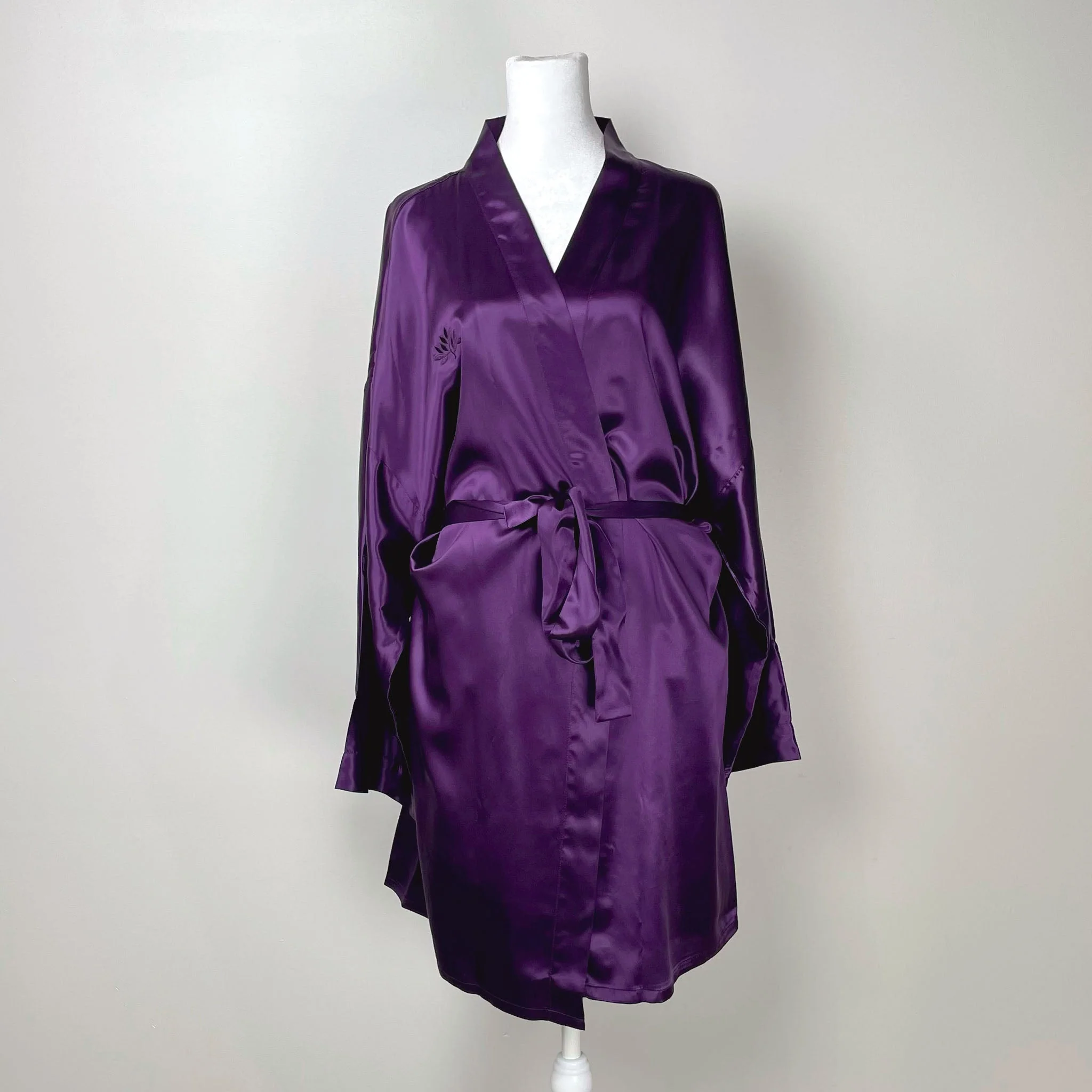 100% Pure Silk Robe - Plum - Image 12
