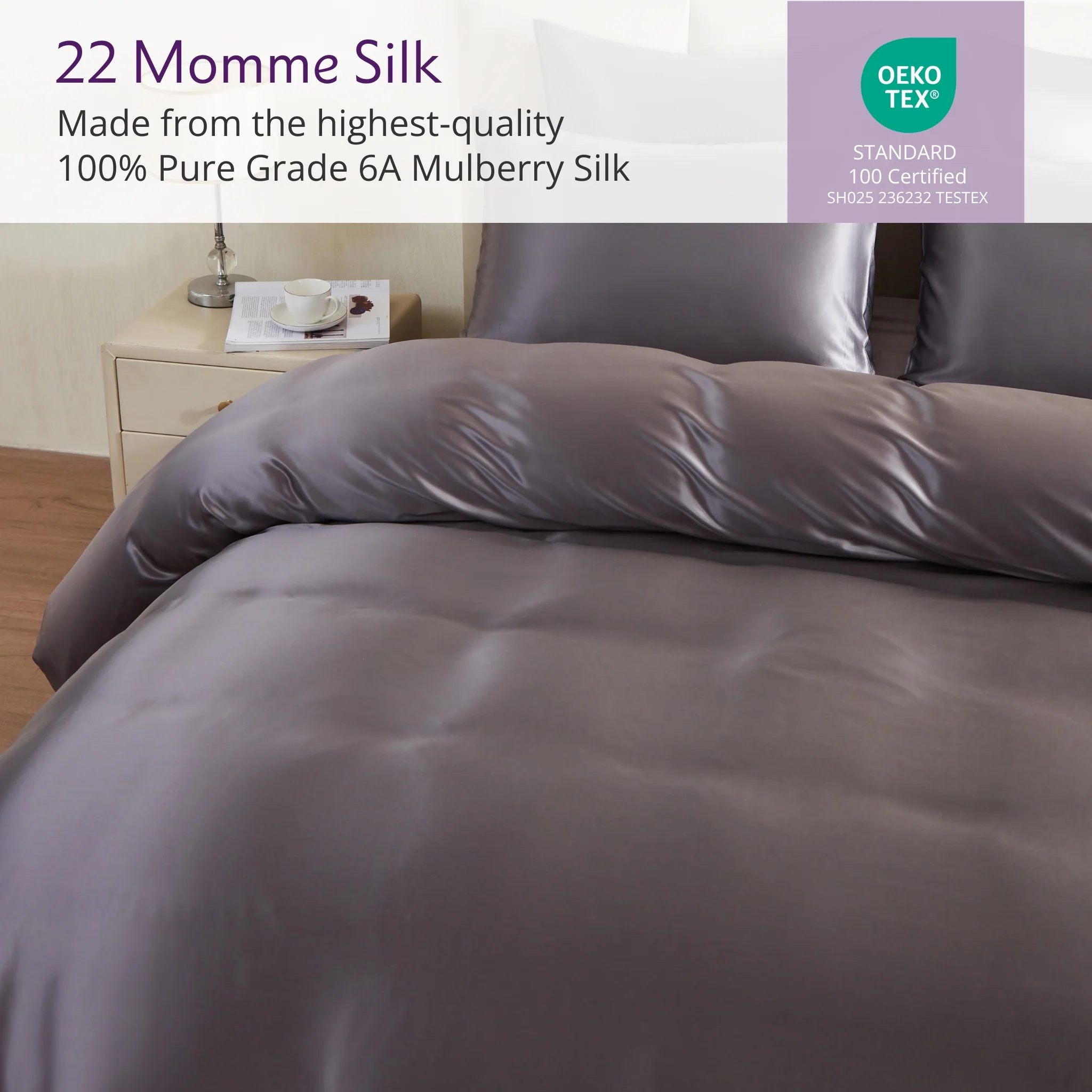 22 Momme Silk Duvet Cover - Gunmetal - Image 3