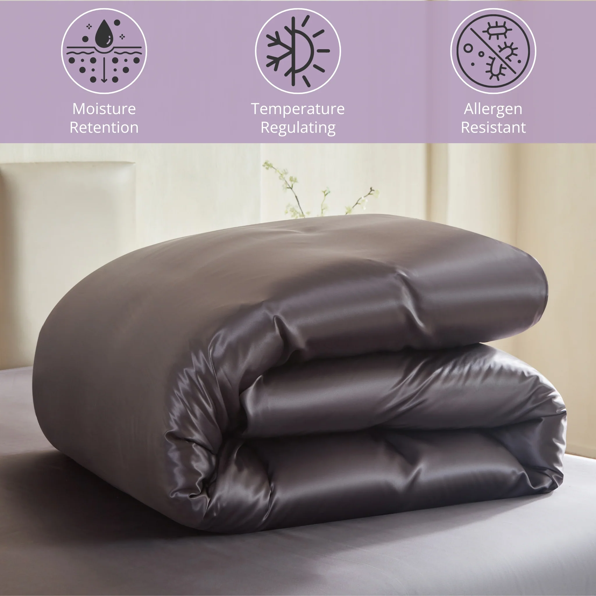 22 Momme Silk Duvet Cover - Gunmetal - Image 4