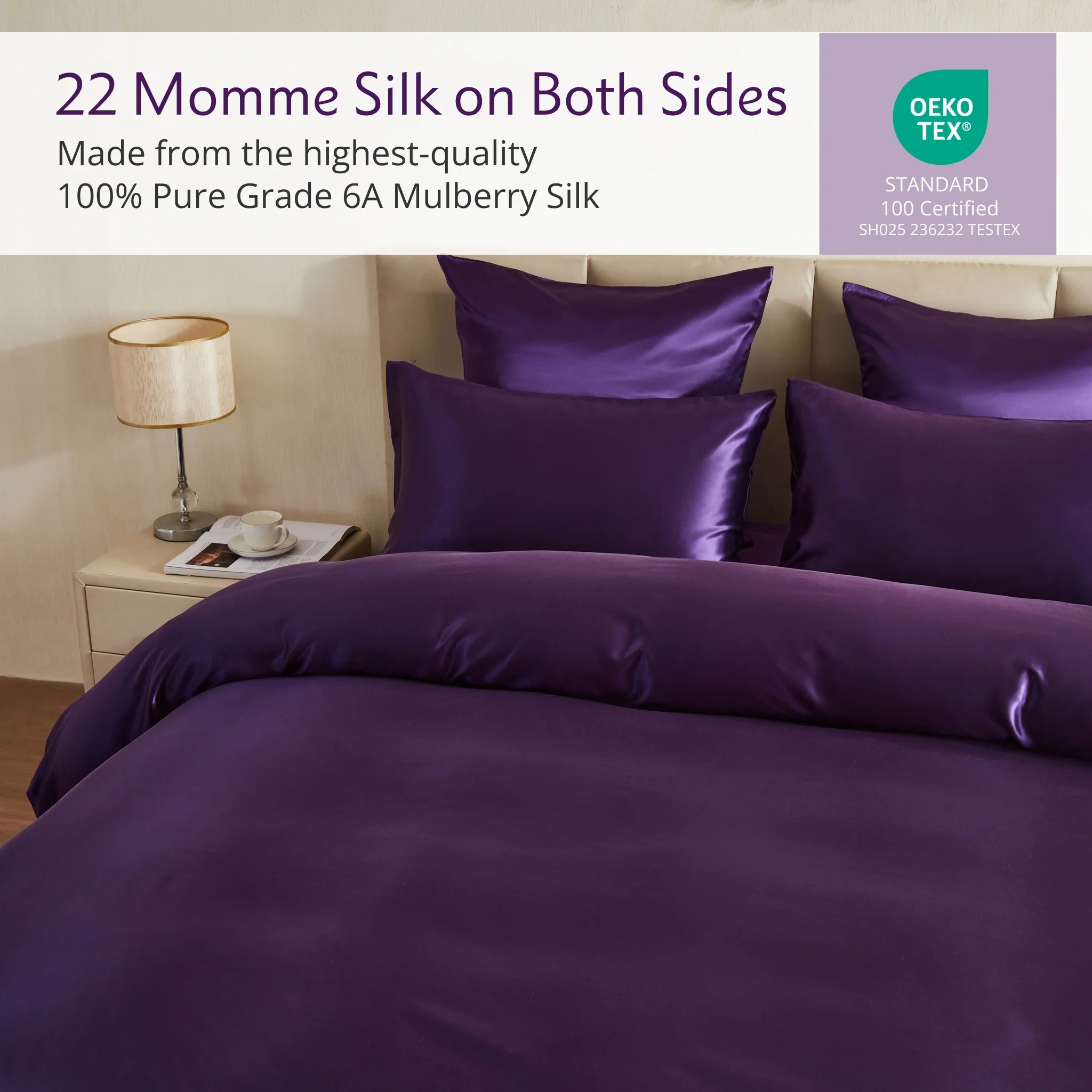 22 Momme Silk Duvet Cover - Plum - Image 3