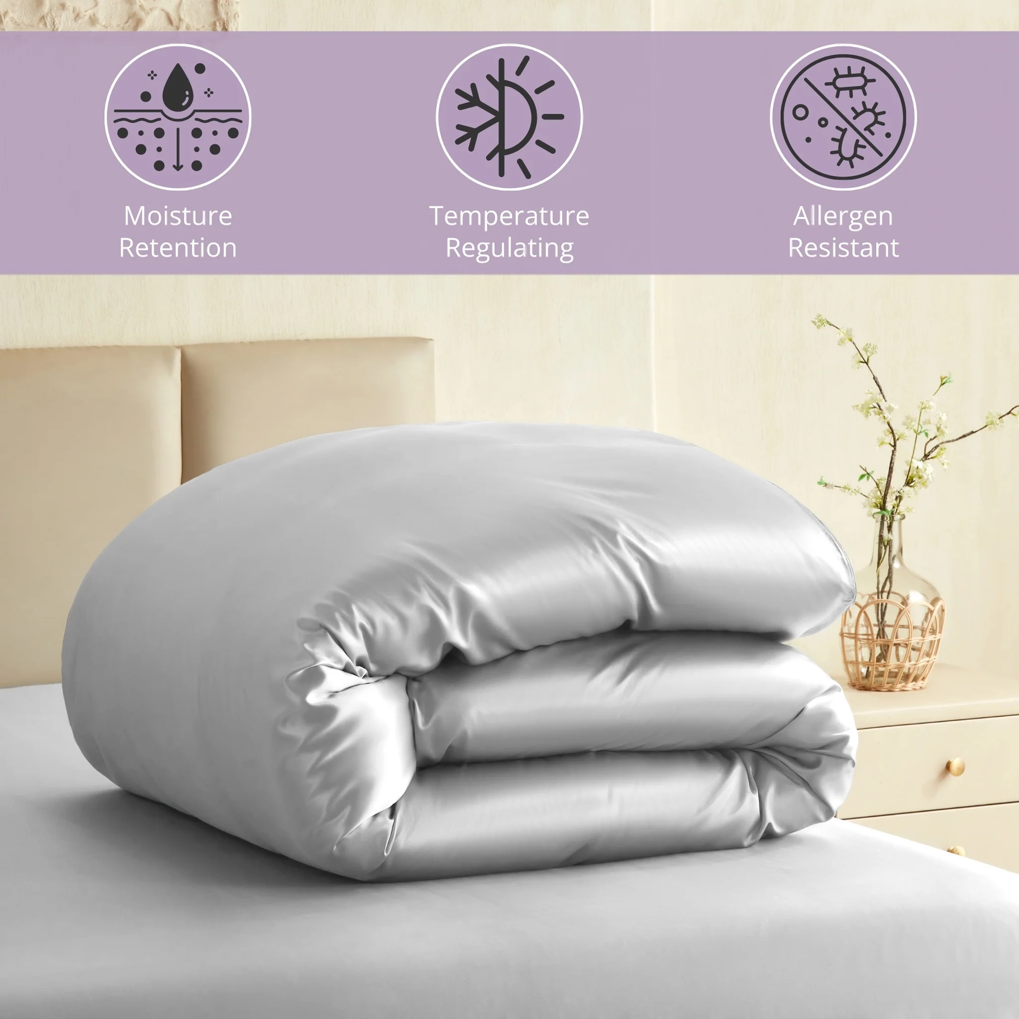 22 Momme Silk Duvet Cover - Silver - Image 3