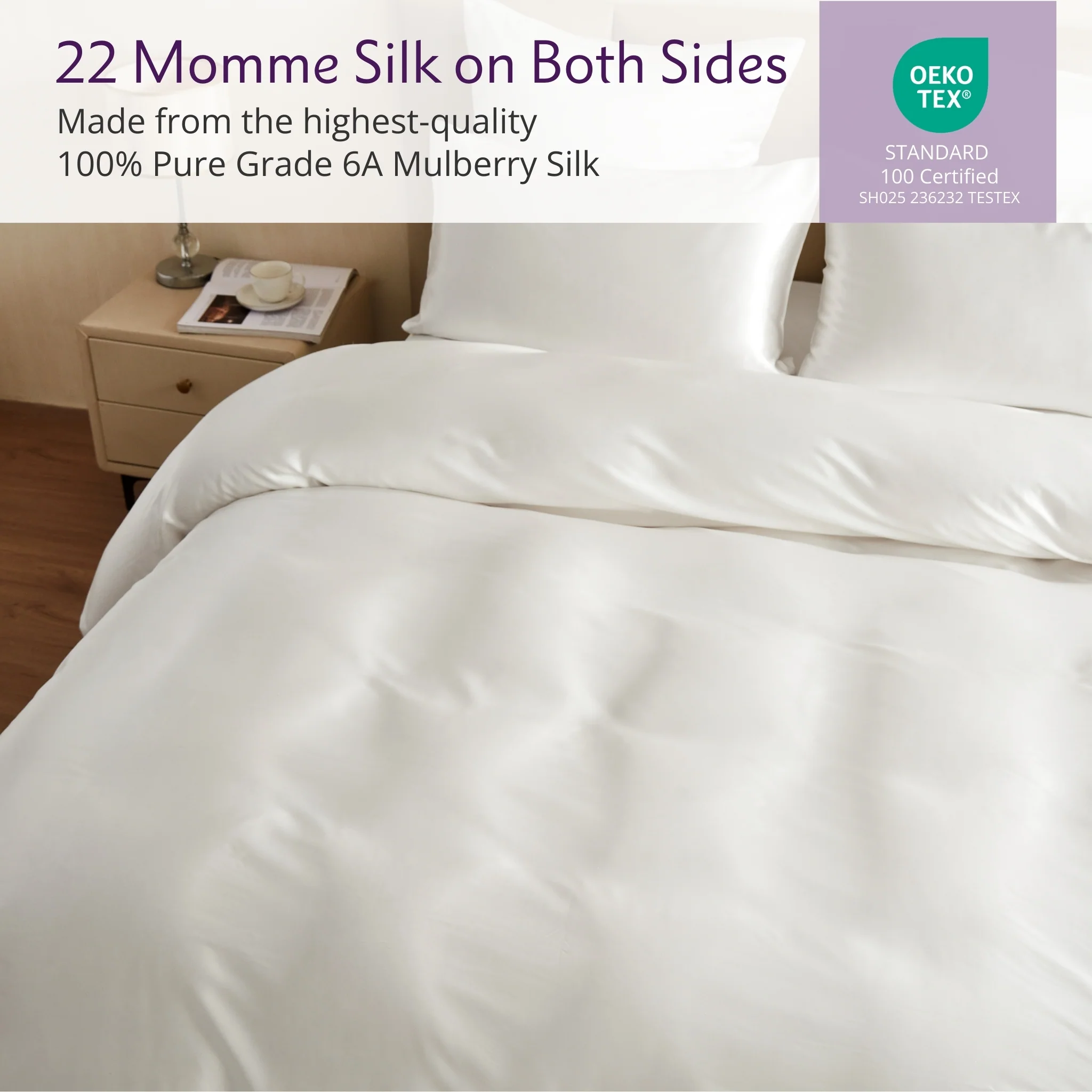 22 Momme Silk Duvet Cover - White - Image 3