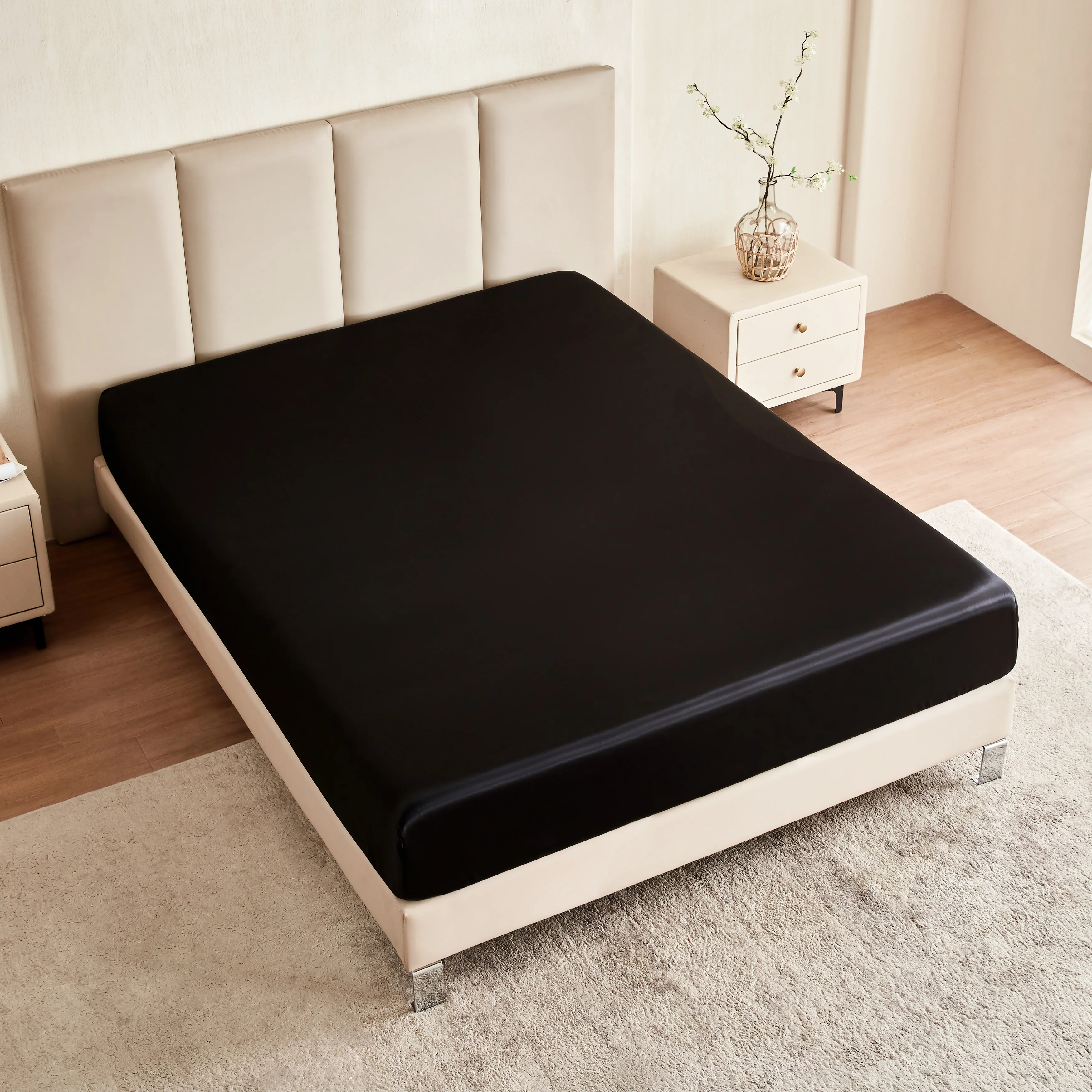 22 Momme Silk Fitted Sheet - Black