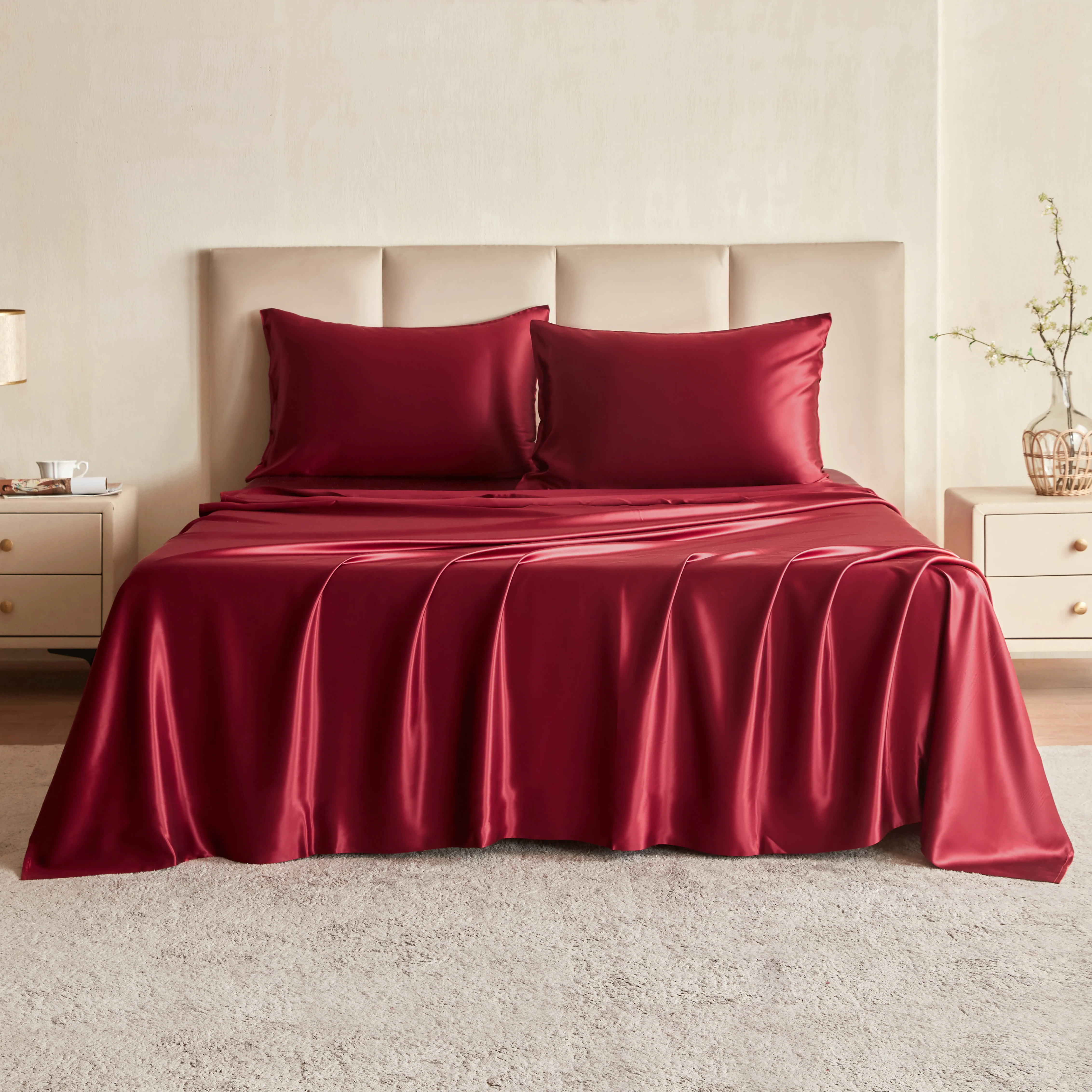 22 Momme Silk Flat Sheet - Cabernet - Image 3