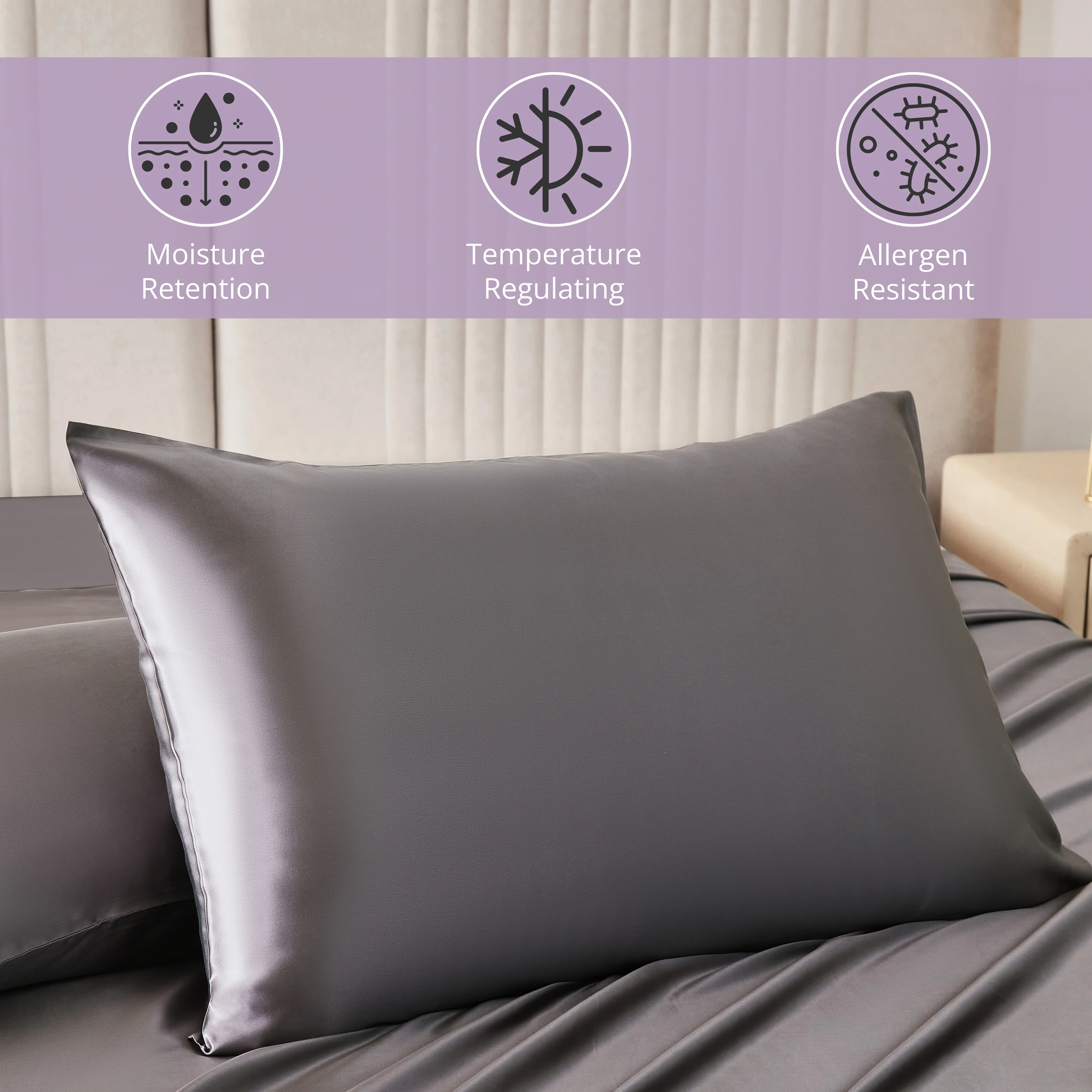 22 Momme Silk Pillowcase - Gunmetal - Image 3