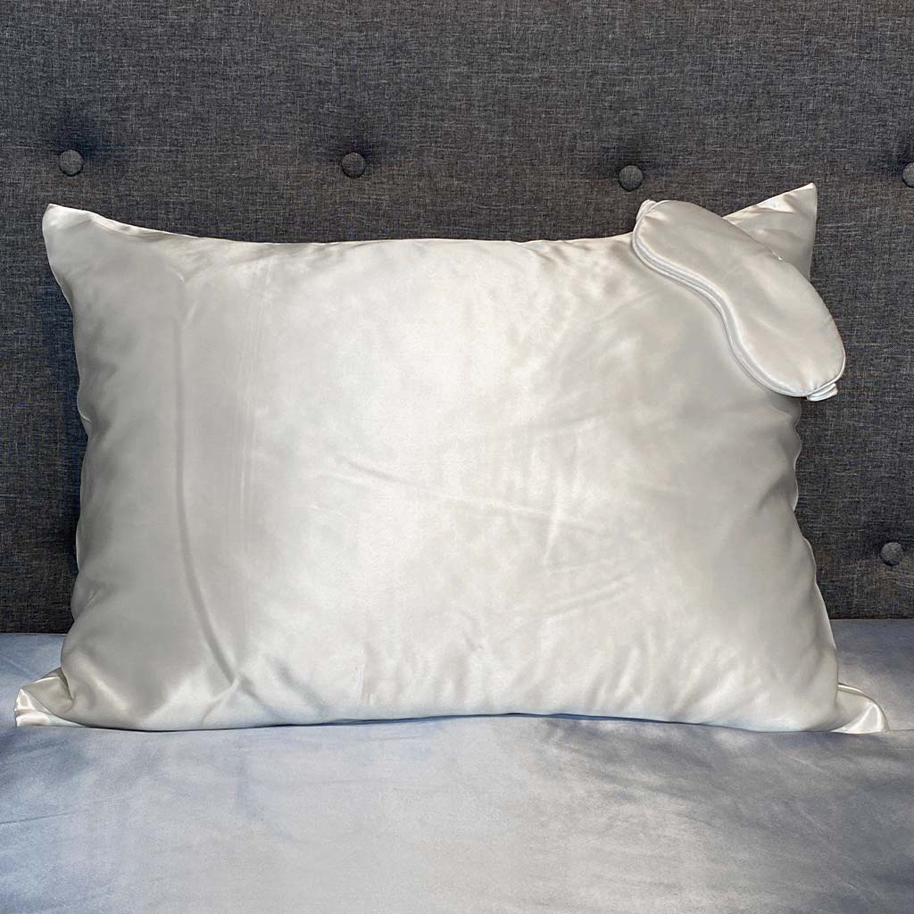 22 Momme Silk Pillowcase & Sleep Mask Gift Set - White - Image 2