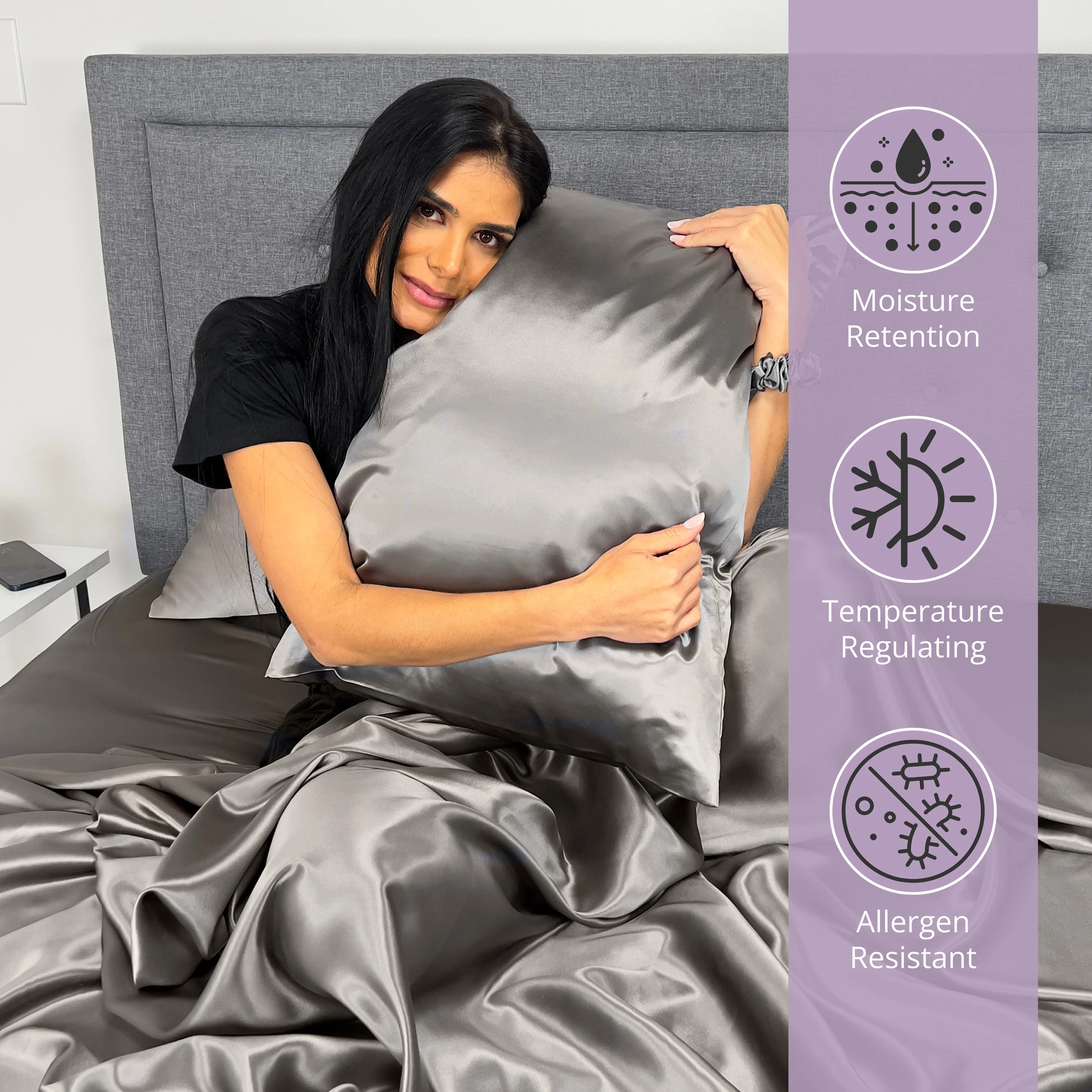 22 Momme Silk Sheet Set - Gunmetal - Image 5