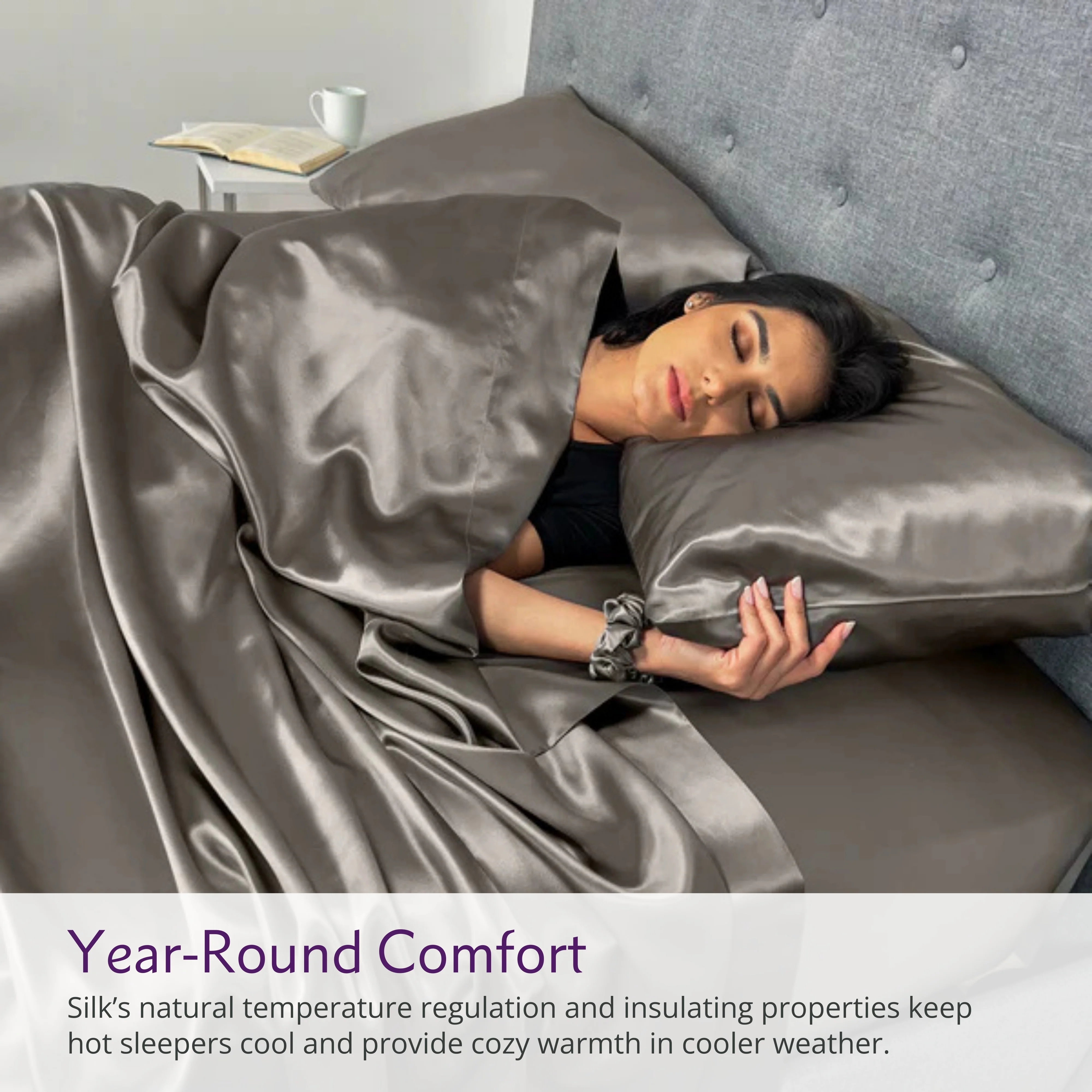 22 Momme Silk Sheet Set - Gunmetal - Image 6