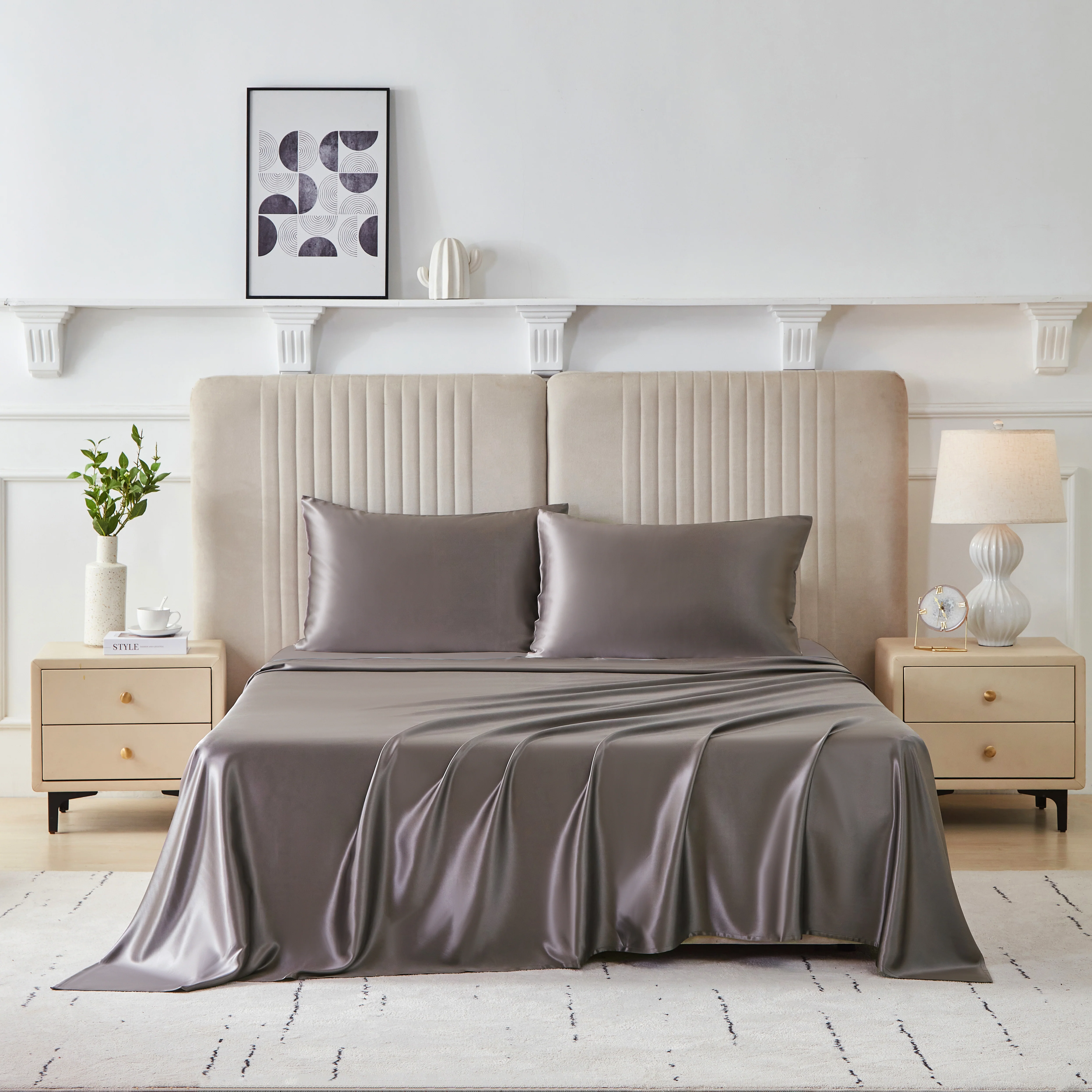 22 Momme Silk Sheet Set - Gunmetal - Image 9