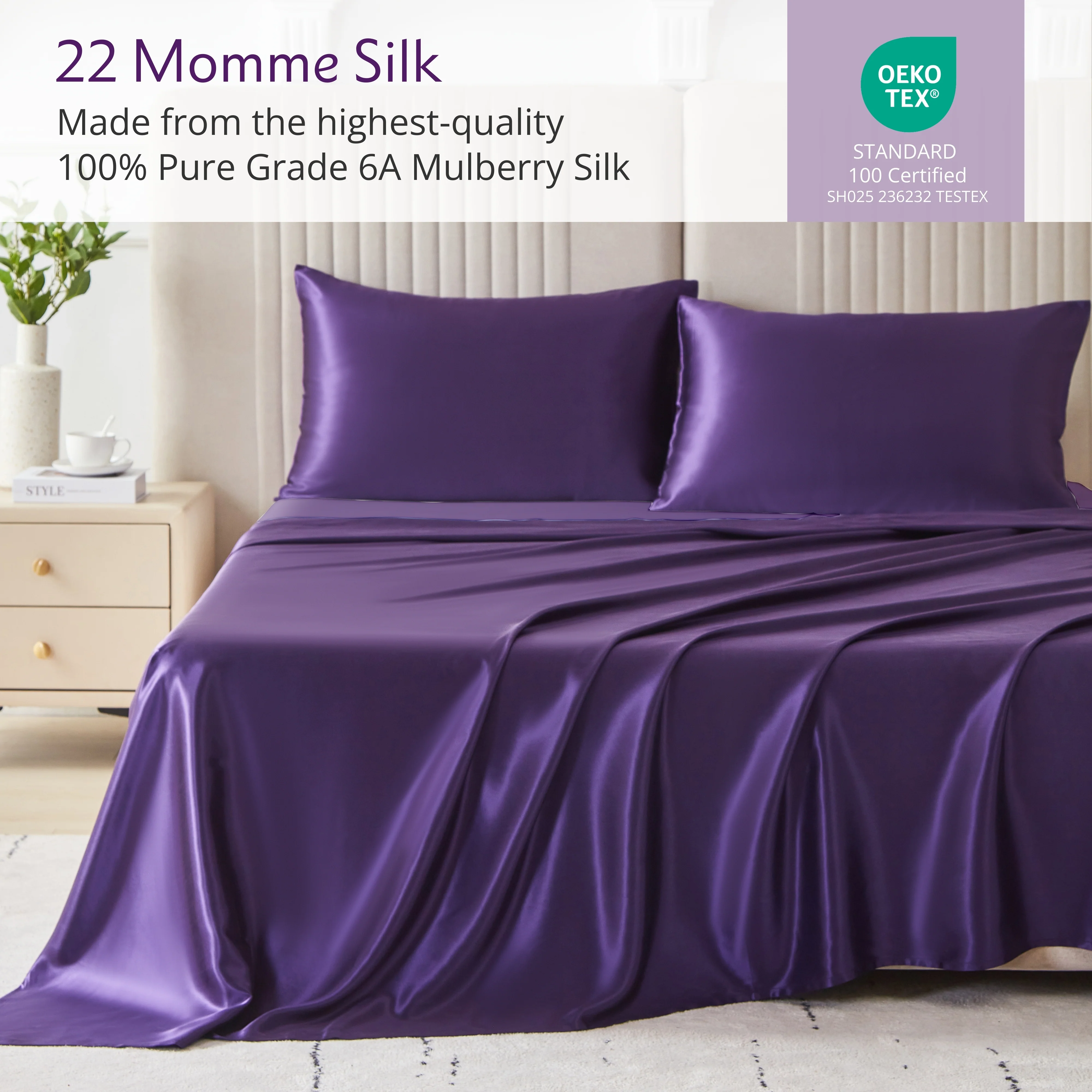 22 Momme Silk Sheet Set - Plum - Image 4