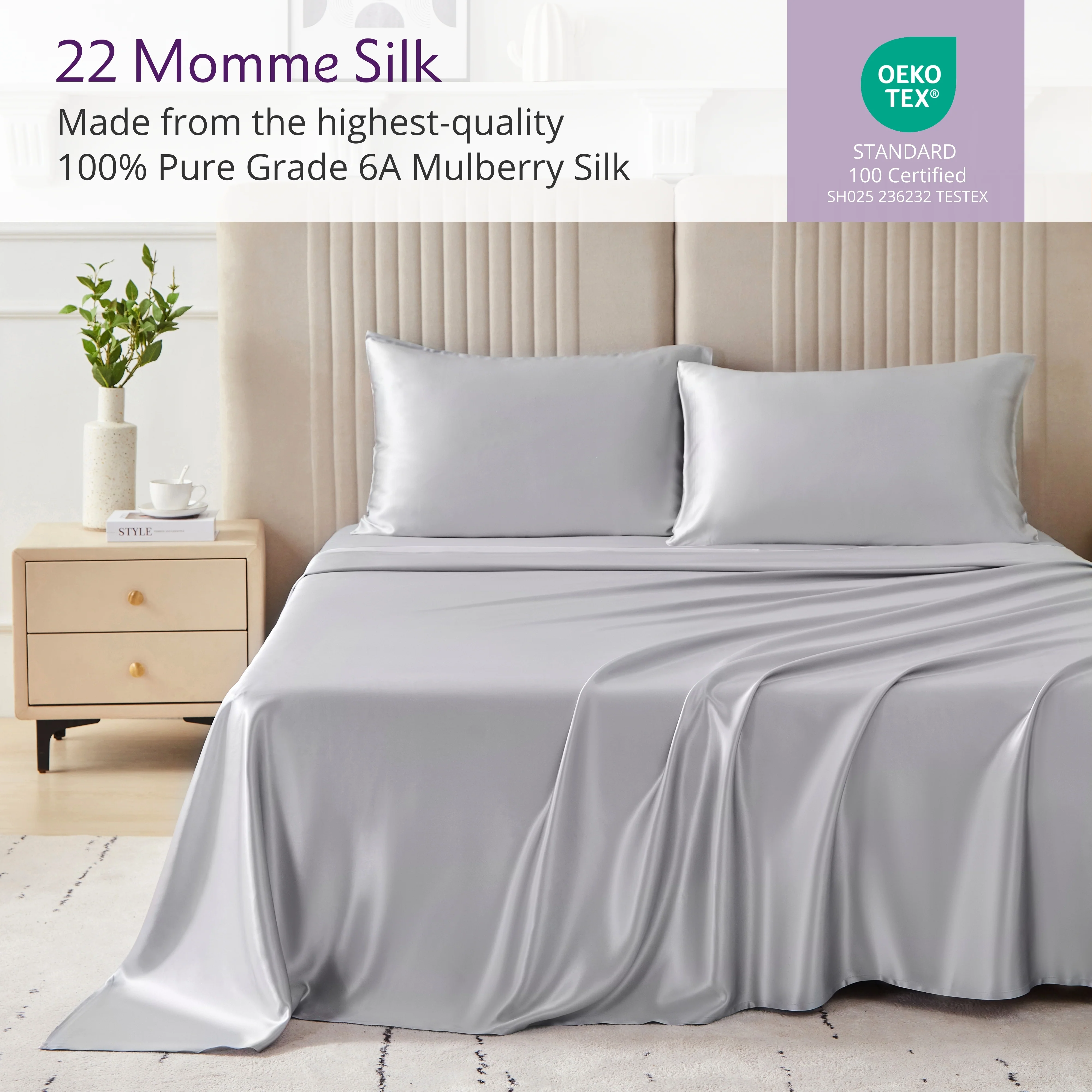 22 Momme Silk Sheet Set - Silver - Image 4