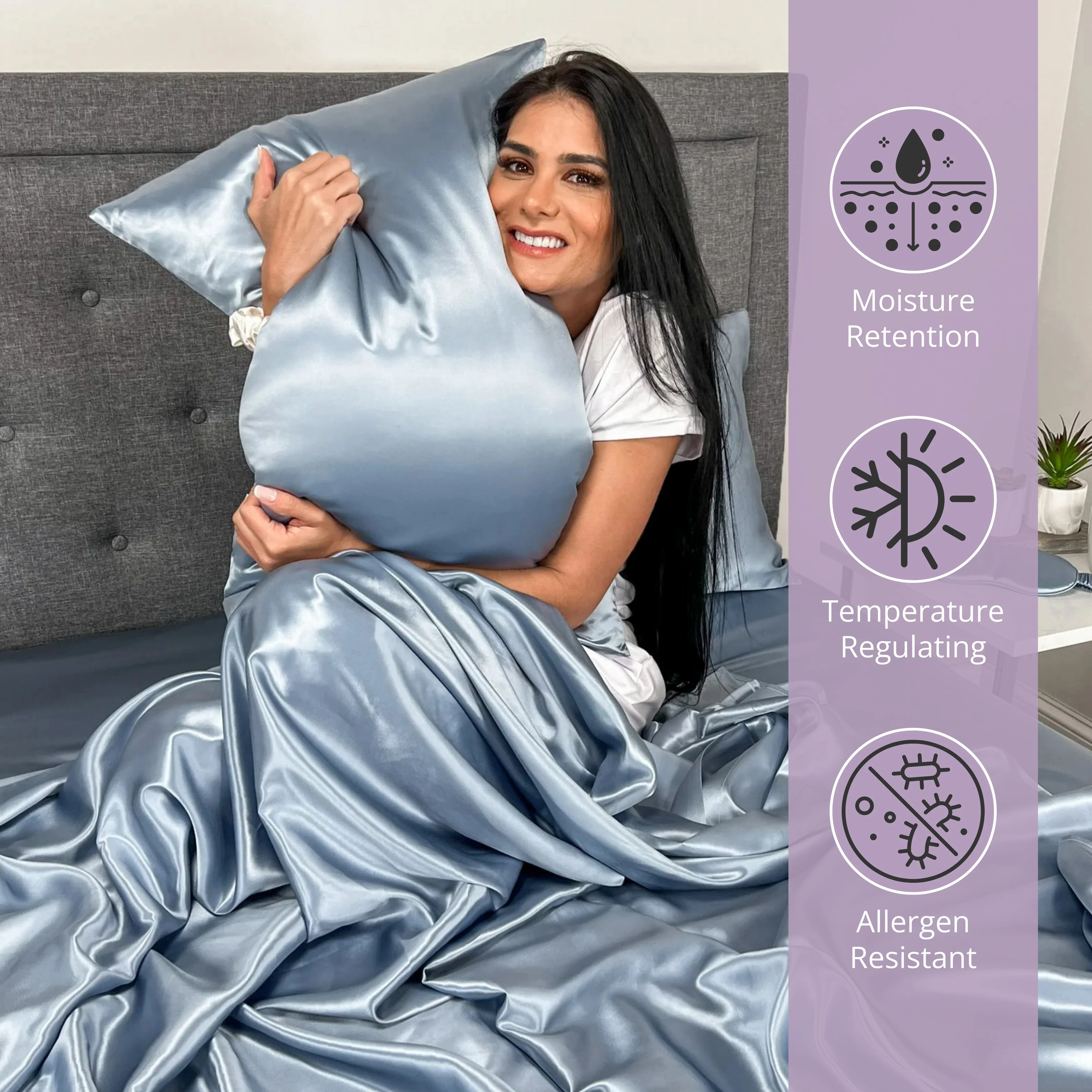 22 Momme Silk Sheet Set - Steel Blue - Image 5