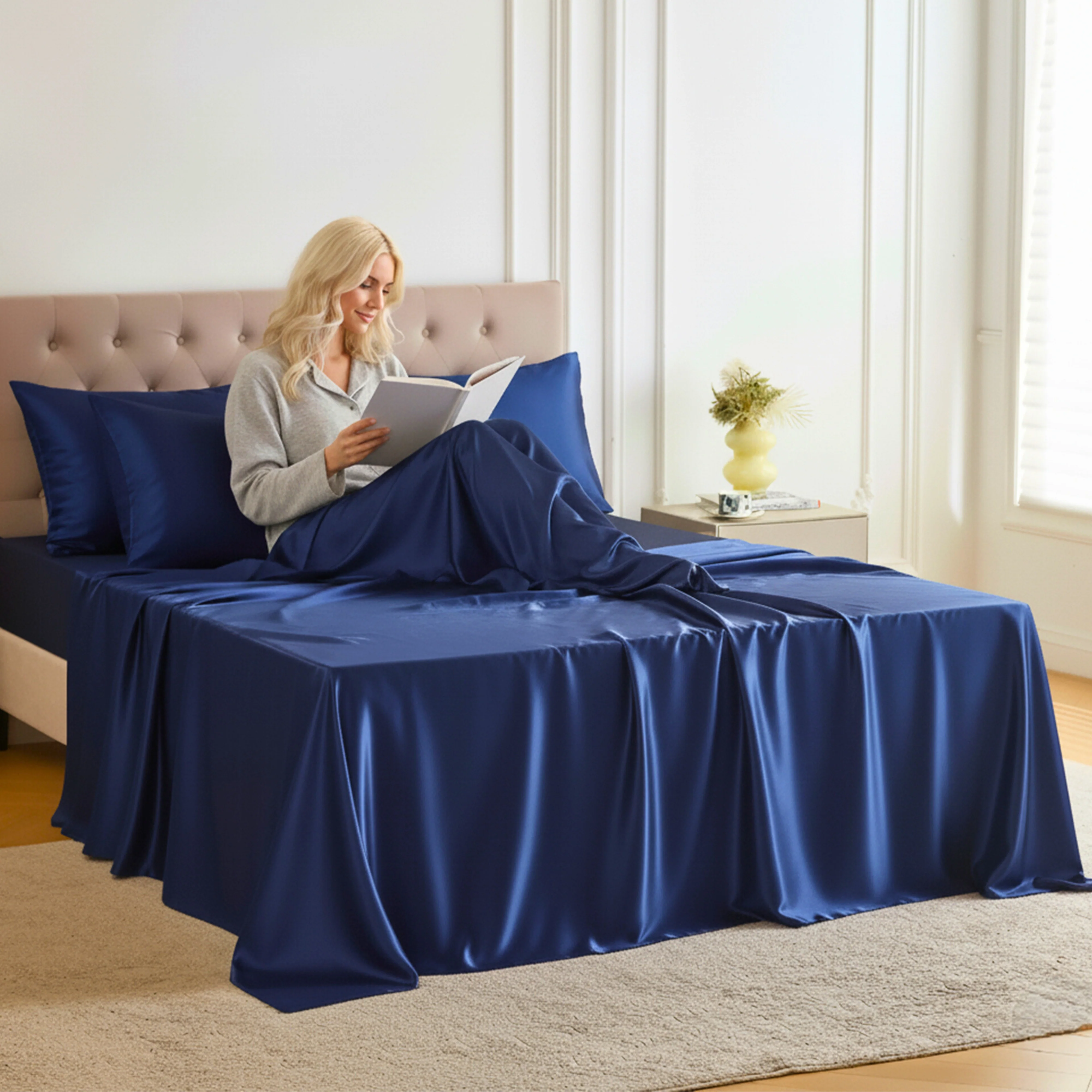 30 Momme Silk Fitted Sheet - Navy - Image 7