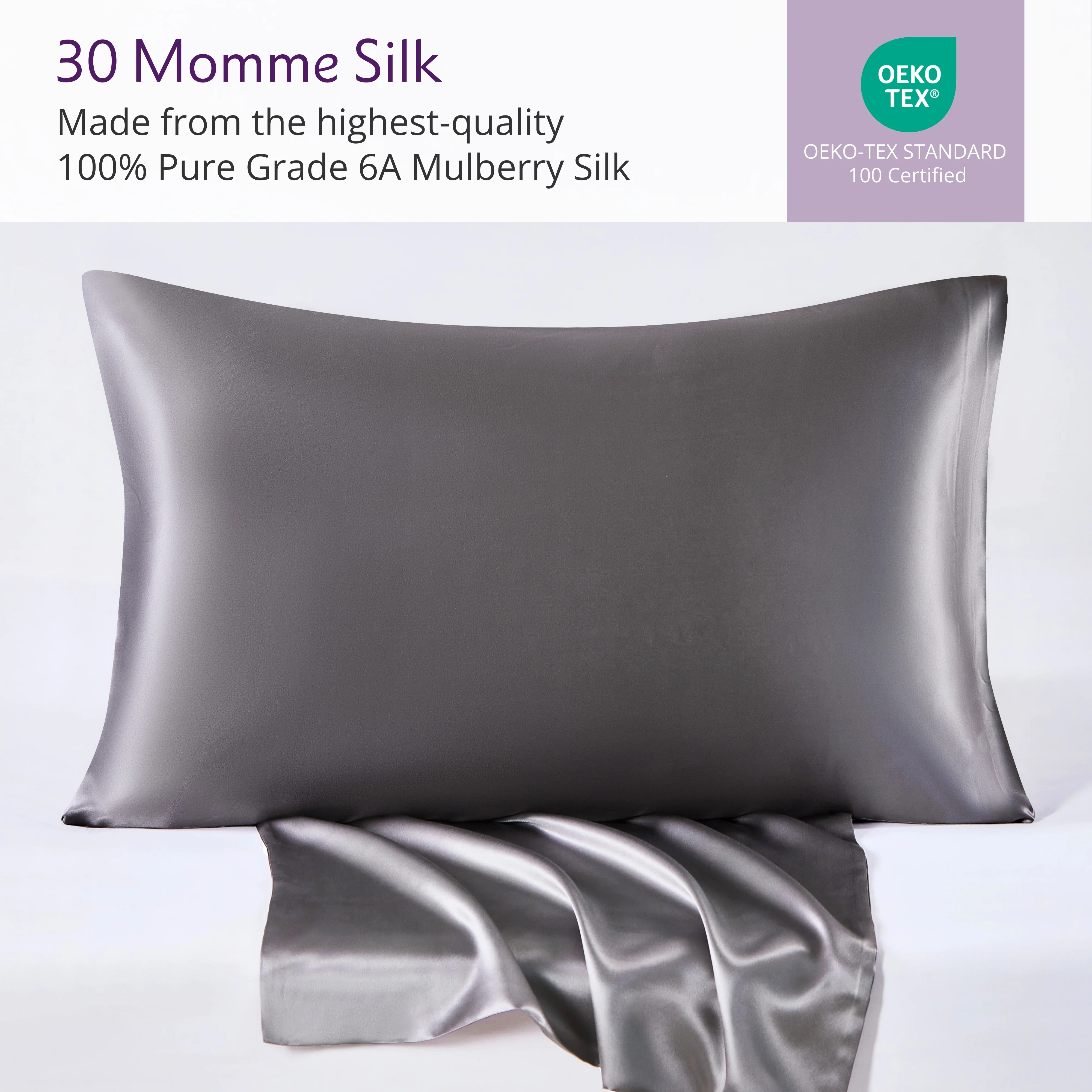30 Momme Silk Pillowcase - Gunmetal - Image 5