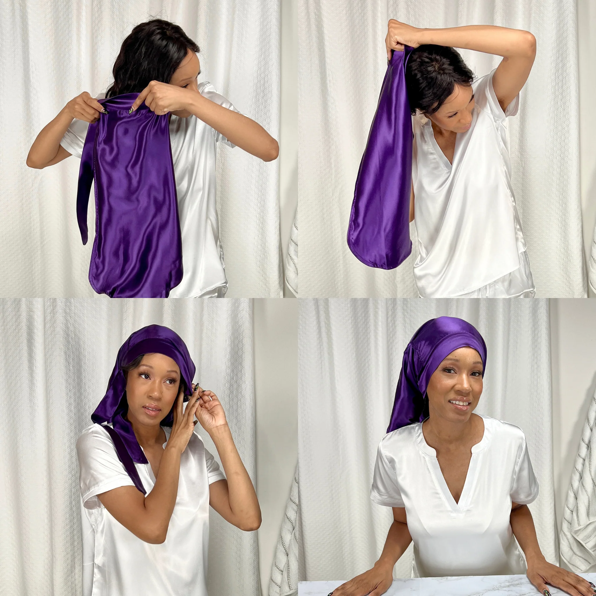 Silk Long Hair Reversible Bonnet - Plum - Image 10