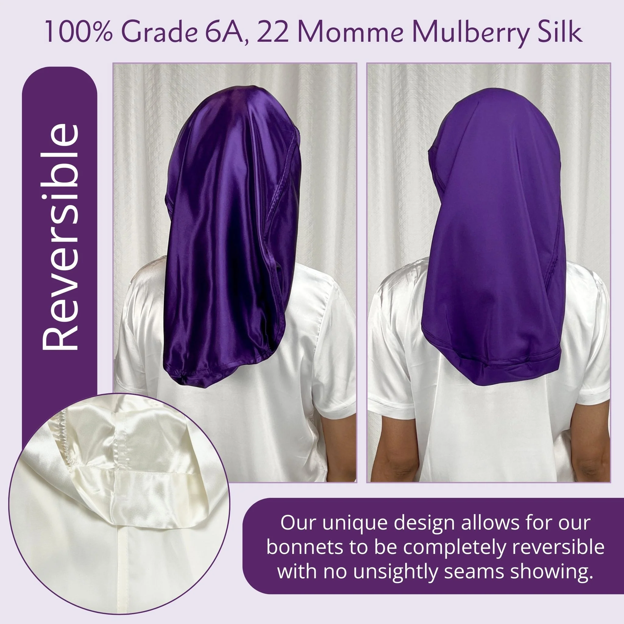 Silk Long Hair Reversible Bonnet - Ivory - Image 4