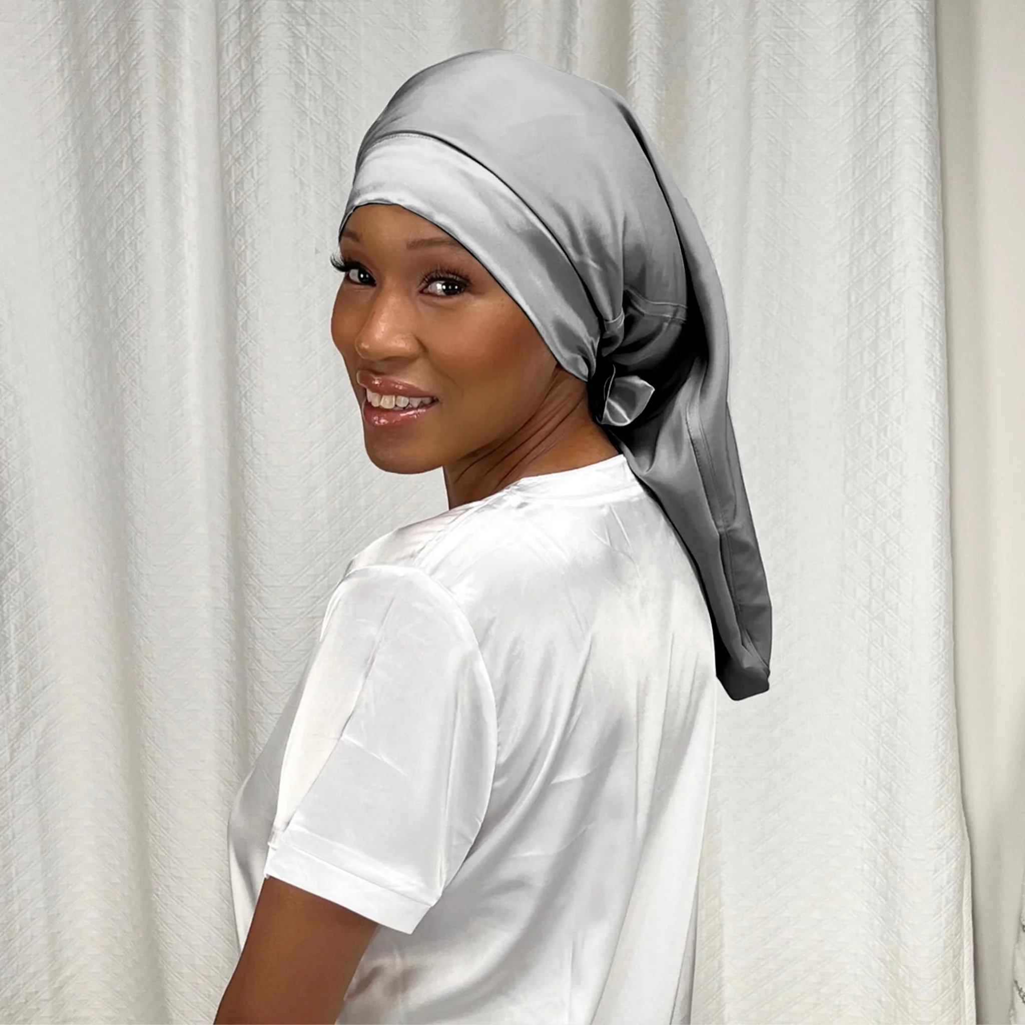 Silk Long Hair Reversible Bonnet - Silver - Image 7