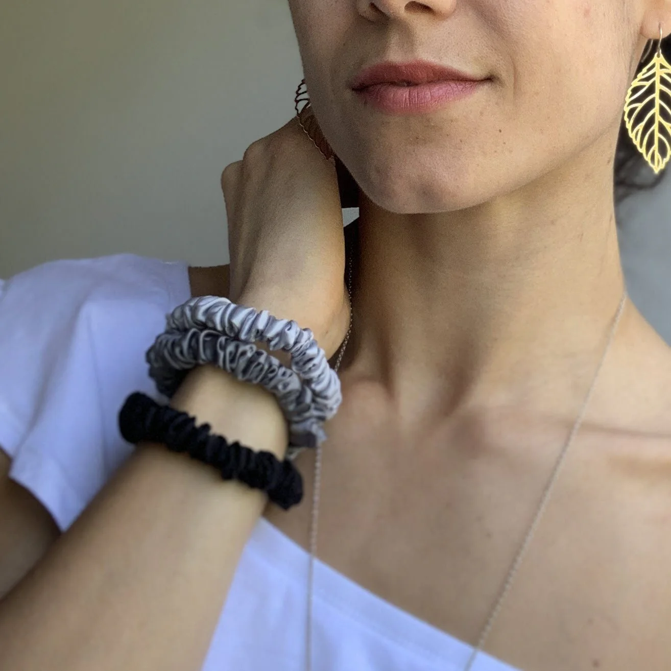 Silk Scrunchies - Black, Silver, Grey - Image 9