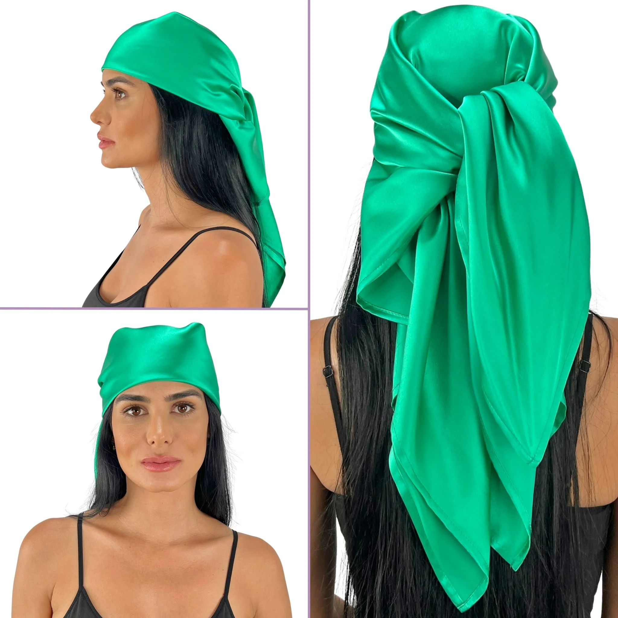 Silk Square Head Scarf - Emerald - Image 3