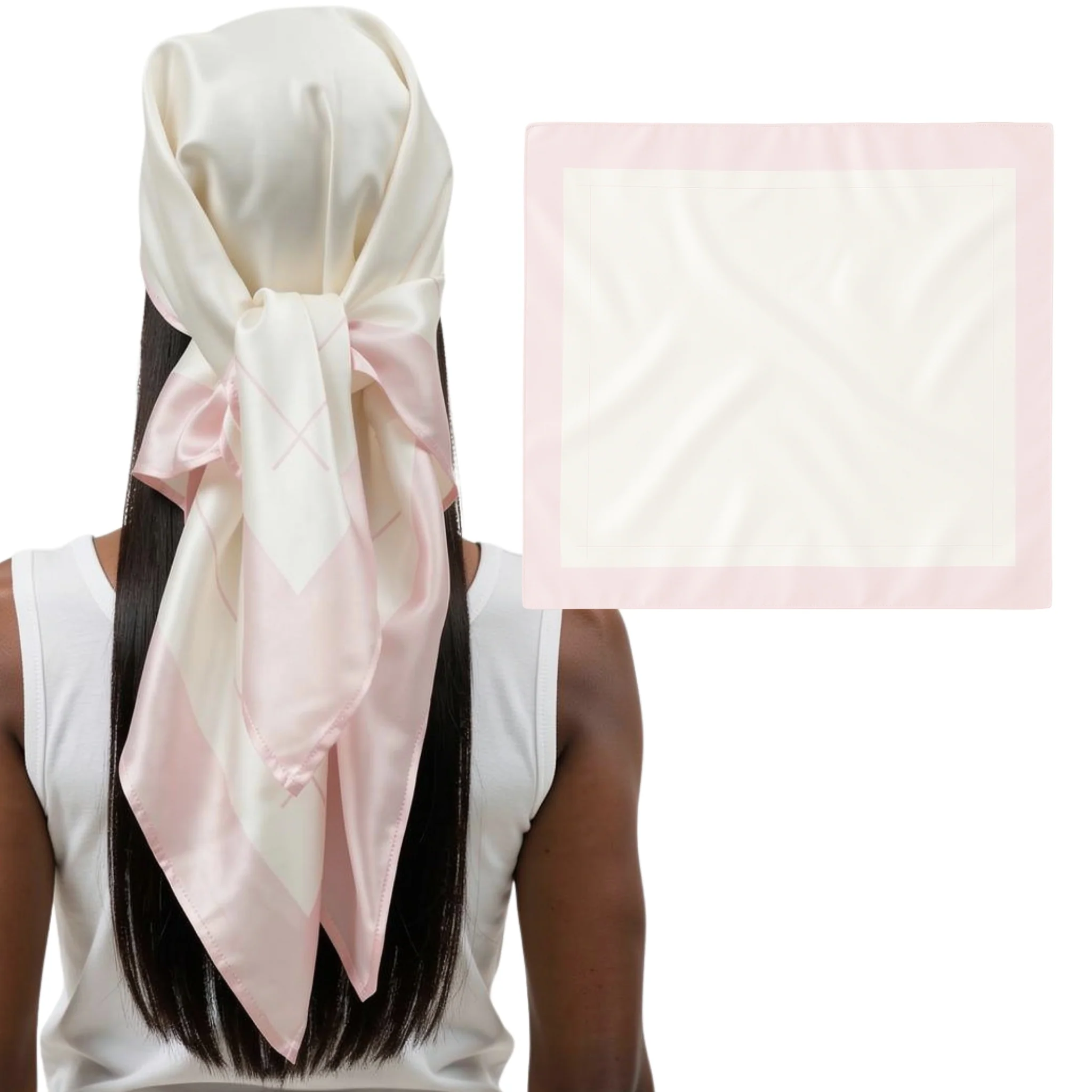 Silk Square Head Scarf - Pink/Ivory